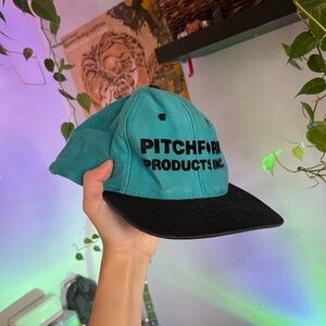 Vintage 90s Teal Pitchfork Products Hat